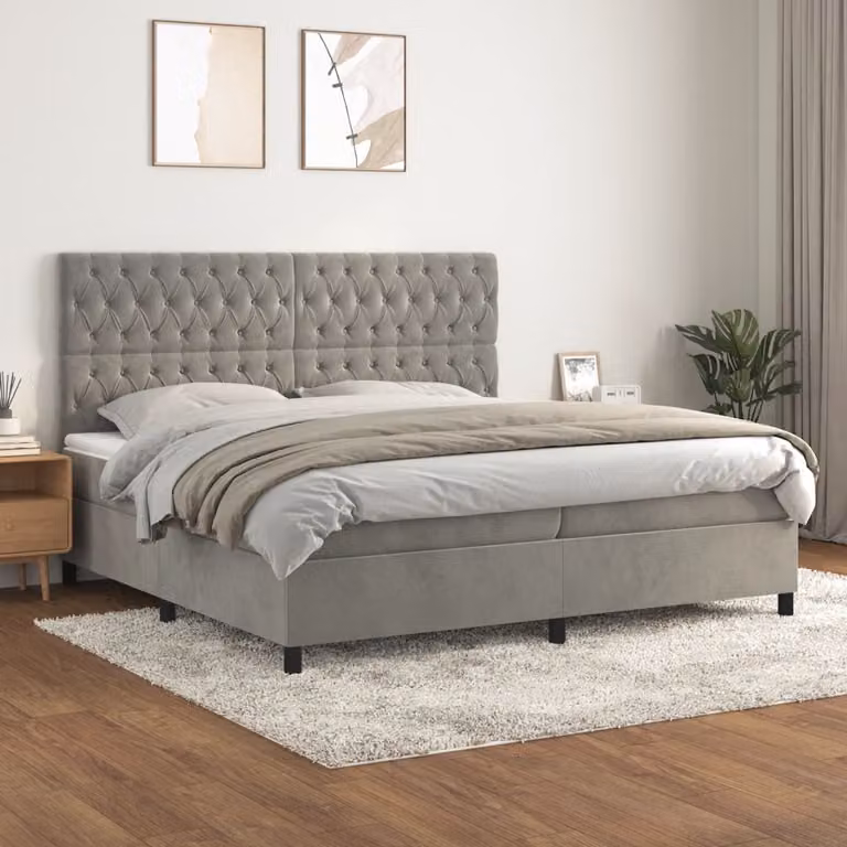 Letto Ibrido vidaXL con Giroletto a Molle e Materasso in Velluto Grigio Chiaro L/P/H: 200 x 200 x 203 cm