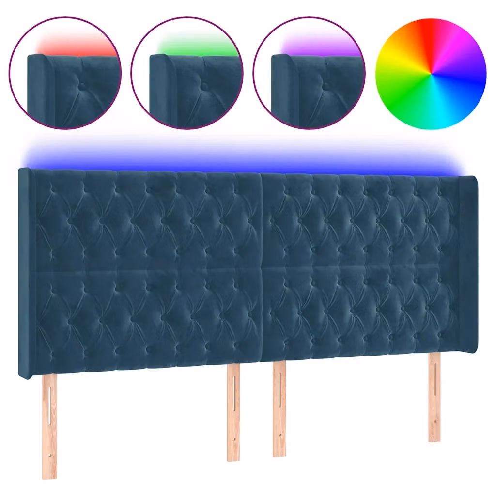 Testiera con LED e porta USB vidaXL in velluto blu, L: 203 cm, P: 16 cm, H: 118-128 cm – 2
