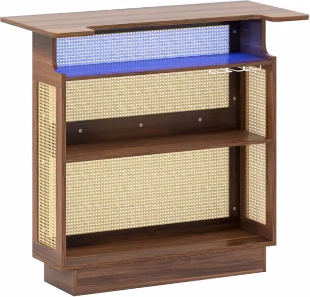 Tavolino da bar HELLOSHOP26 in rattan e MDF marrone con stile rustico per soggiorno o cucina L/P/H: 120 x 55 x 110 cm
