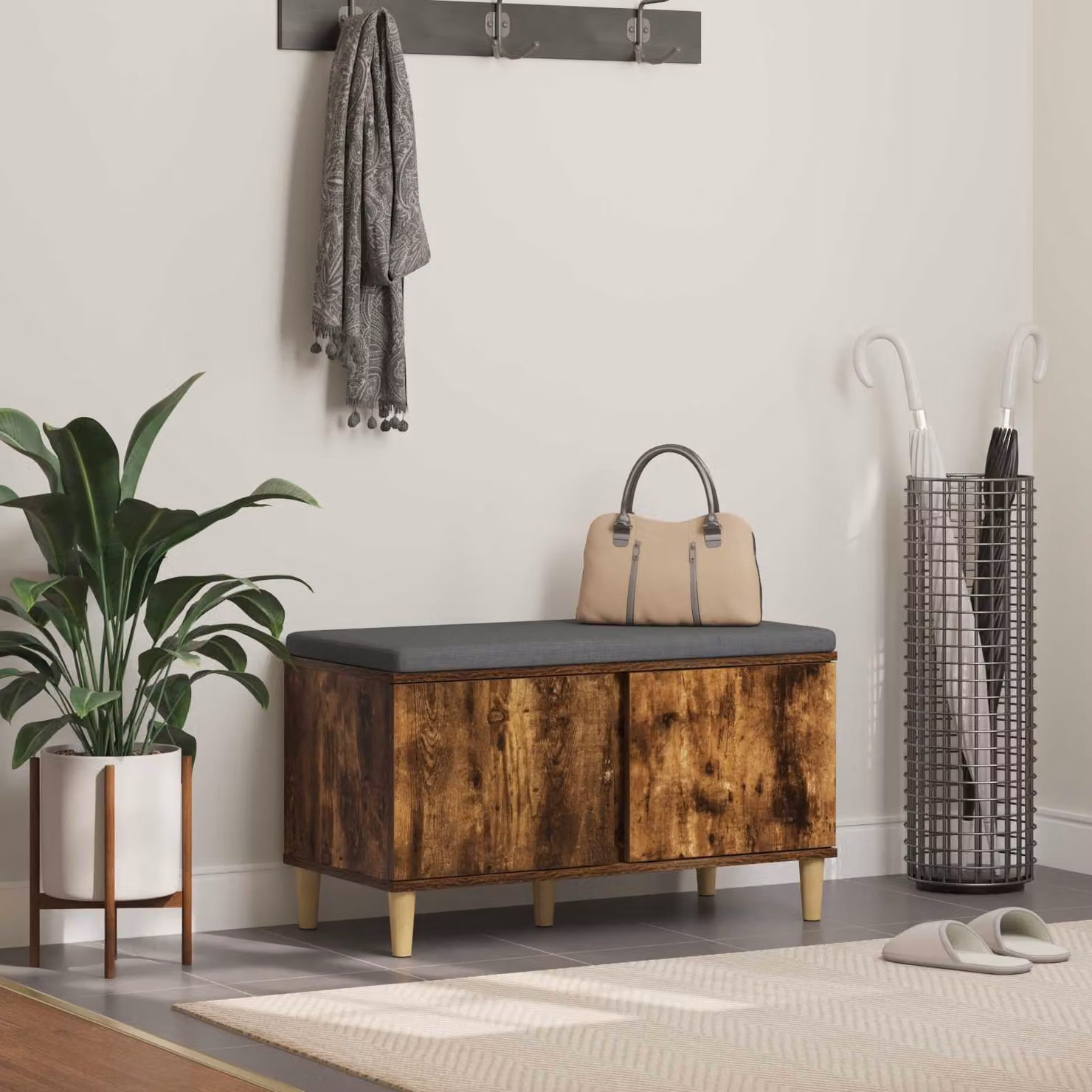 Panca per ingresso con porta scarpiera vidaXL in legno color quercia marrone L: 80 cm, P: 38 cm, H: 46 cm