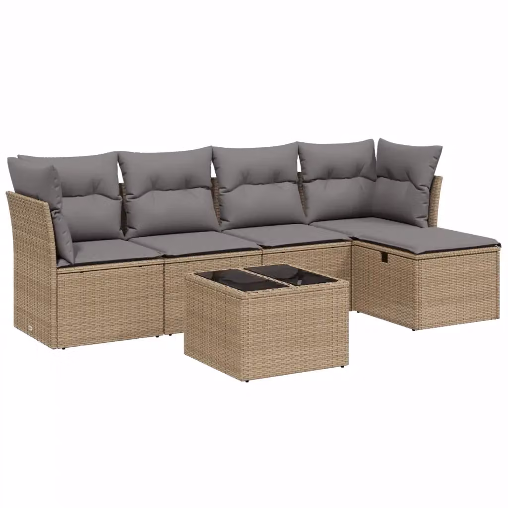 vidaXL Set Divano da Giardino 6 pz a L con Cuscini Beige e Grigio in Polyrattan e Metallo – 2