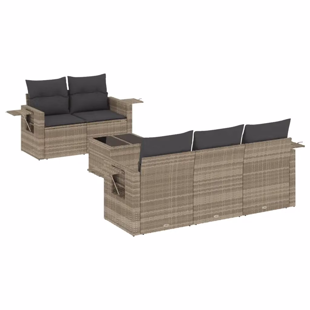 vidaXL Set Divano da Giardino a L in Polyrattan Grigio con Cuscini e Tavolino da Caffè – 2