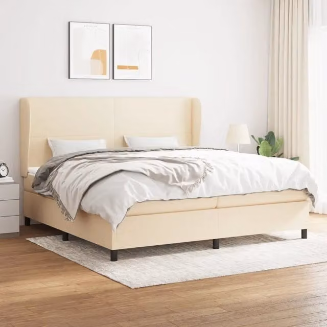 Letto Ibrido vidaXL con Giroletto a Molle e Materasso in Tessuto Beige e Bianco L/P/H: 200 x 200 x 203 cm