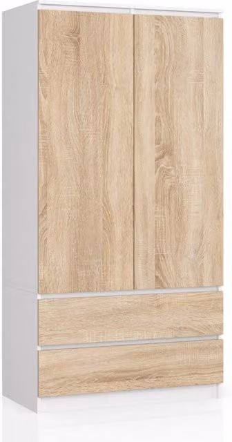 Armadio AKORD S90 Bianca 90 cm 2 ante 2 cassetti inserto frontale Sonoma Quercia 90x51x180 cm