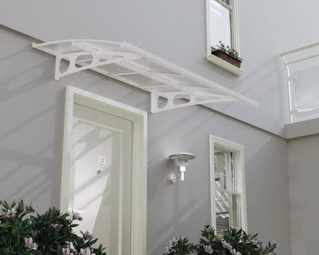 Canopia Bordeaux Pensilina da Esterno Moderna in Policarbonato e Acciaio Zincato, Colore Bianco, L: 223 cm, P: 140 cm