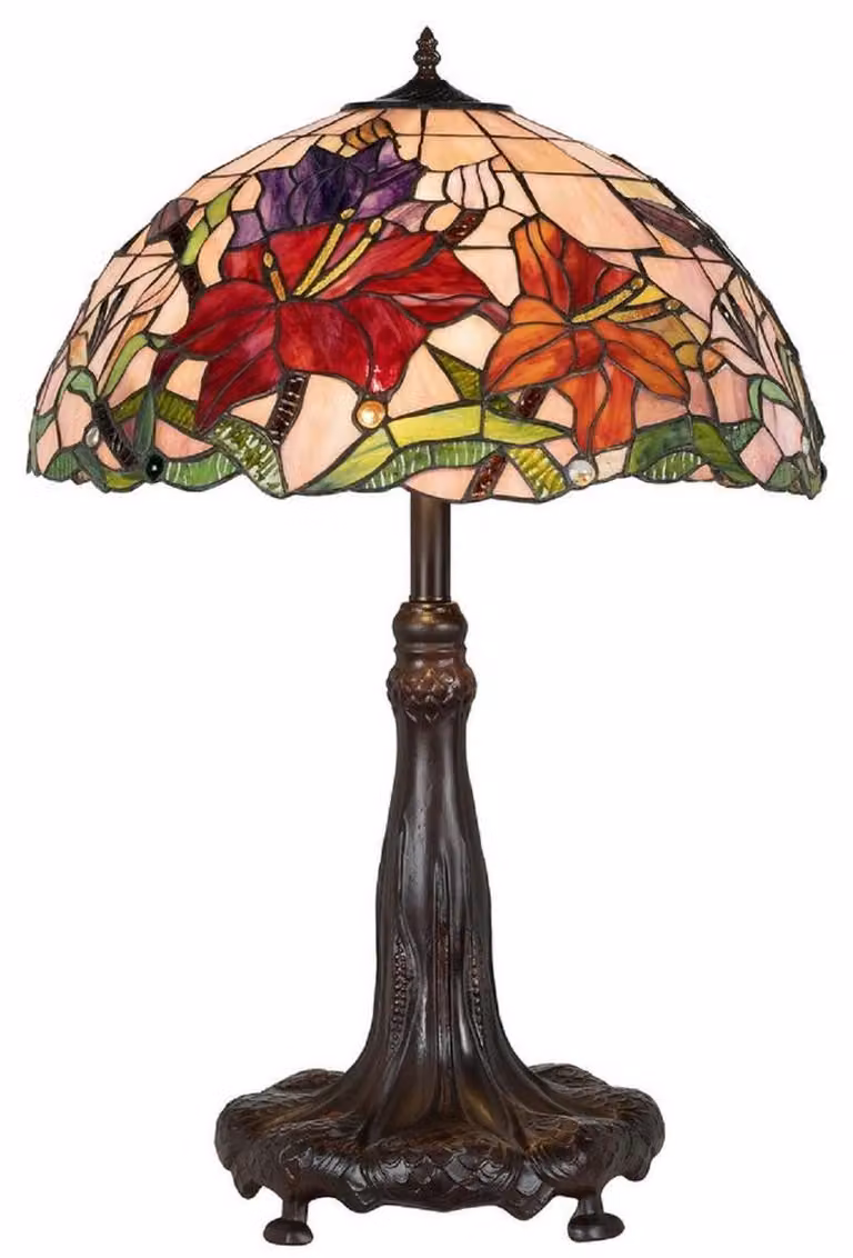 Casa Padrino Luxury Tiffany Table Lamp Multicolore / Brown Ø 50 x H. 80 cm - Lampada da tavolo Tiffany rotonda - Interni - Luci - Luci Tiffany