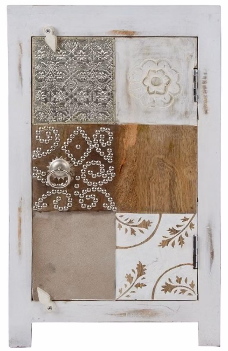 Casa Padrino cassettiera in stile country shabby chic bianco antico / multicolore 40 x 32 x h. 70 cm - Piccolo mobile in stile country con anta