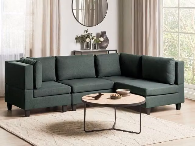 Divano componibile a 4 posti BELIANI in tessuto verde scuro con ottomana, stile moderno, lato sinistro, L/P/H: 228 x 152 x 77 cm