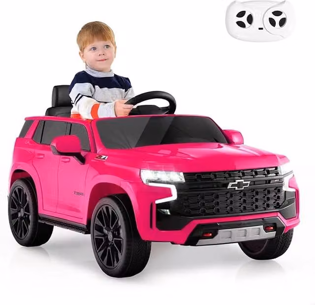 Macchina Elettrica Chevrolet SUV per Bambini Costway 12V con Telecomando, Luci e Musica, Rosa – 1
