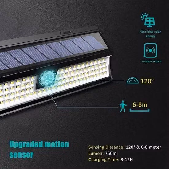Illuminazione stradale a energia solare, illuminazione da esterno per il giardino, illuminazione solare con sensori ad alta potenza, lampada da parete a LED da esterno impermeabile con telecomando