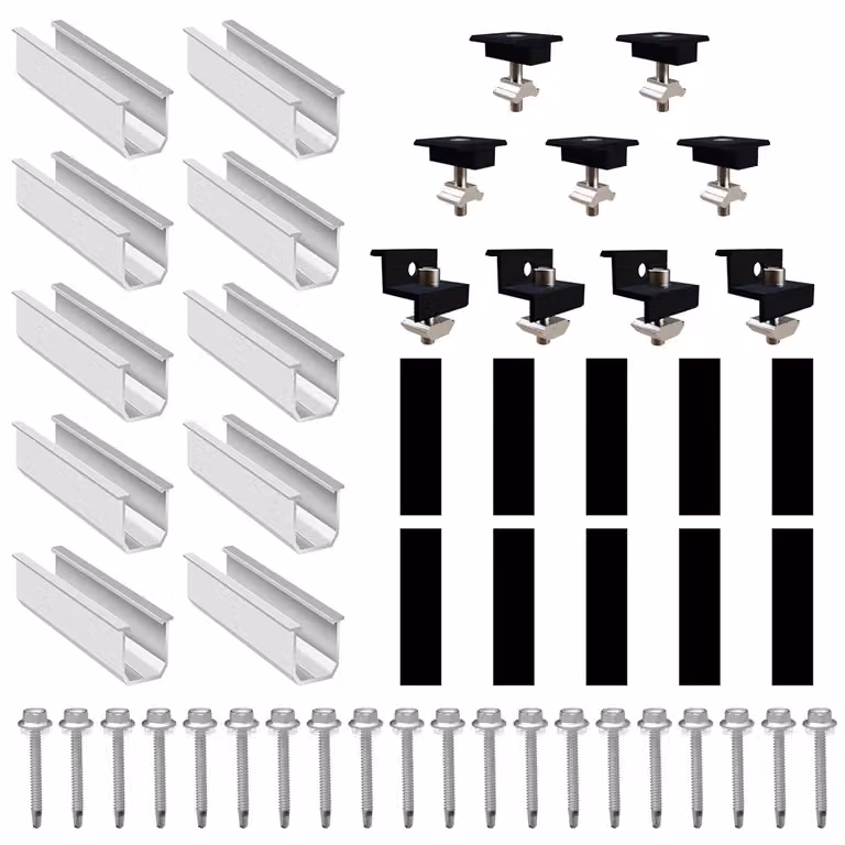 Supporto per pannelli solari per 4 pannelli, kit di montaggio per impianti fotovoltaici, composto da un binario da 12 cm e una staffa regolabile