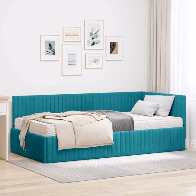 Letto Angolare con 2 Materassi vidaXL in Velluto Turchese L/P/H: 204 x 100 x 72 cm