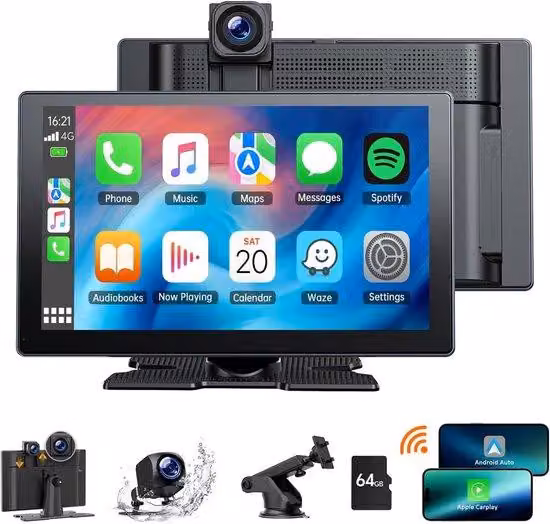Set doppia telecamera per auto - Telecamera per auto Full HD con visione notturna - Obiettivo grandangolare - Sensore di movimento - Modalità parcheggio - Registrazione in loop - Con slot per scheda SD