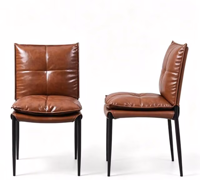 Set di 4 Sedie da Pranzo con Schienale Imbottito, Design Minimalista in Pelle Sintetica Marrone e Metallo