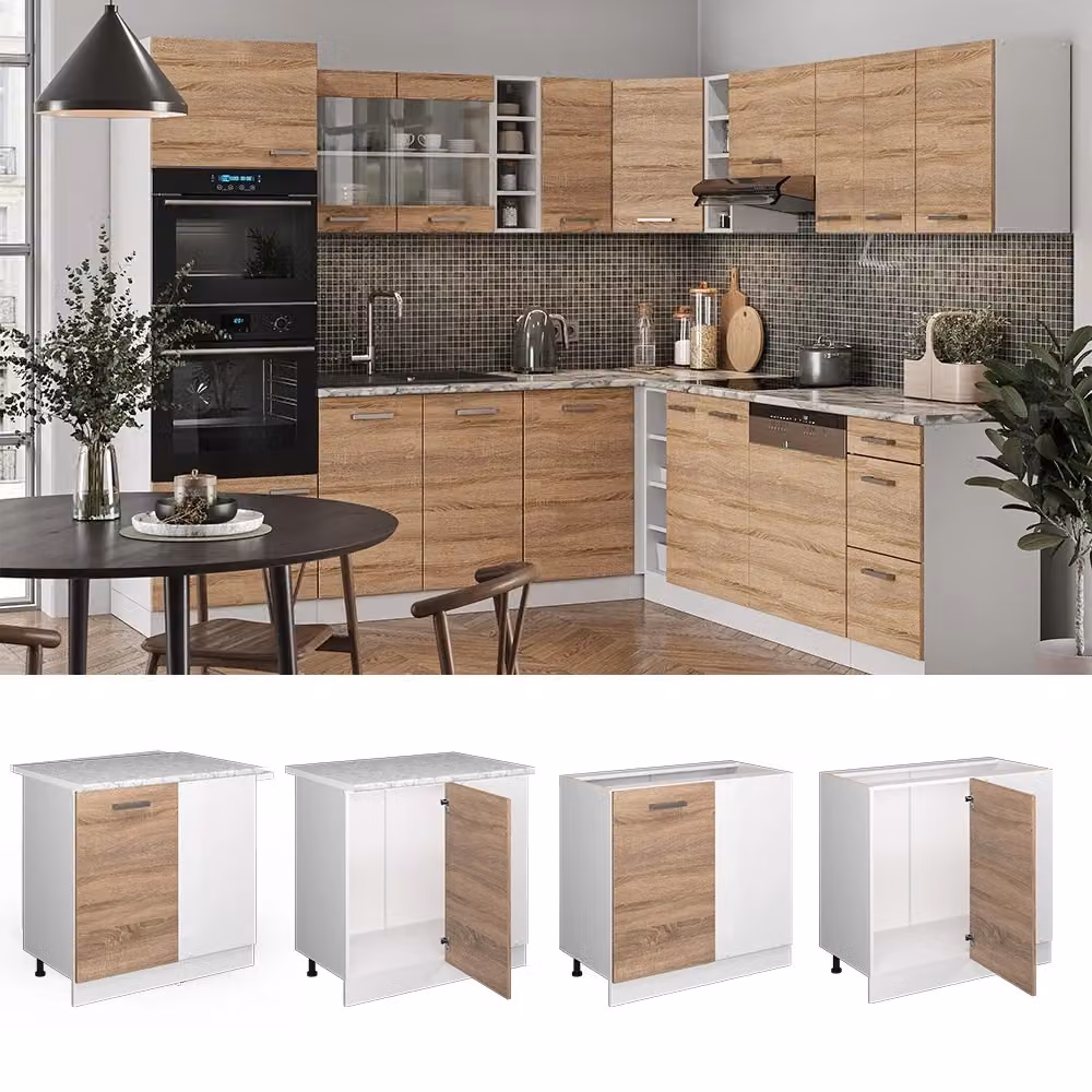 Mobile ad angolo per cucina Vicco R-Line in finitura Sonoma con piano effetto marmo, L: 86 cm, H: 81,6 cm, P: 60 cm – 2