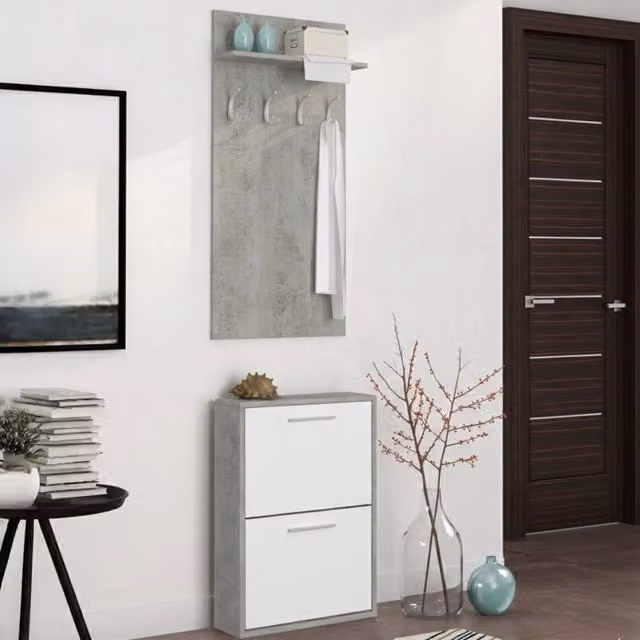 DMORA Mobile da Ingresso Paia Moderno Grigio e Bianco L: 54 cm, P: 28 cm, H: 181 cm