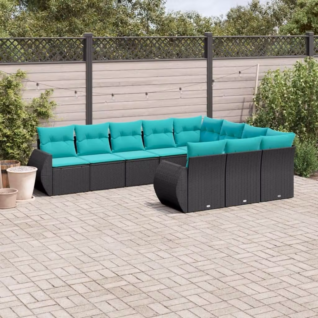 Maison Exclusive - Set da giardino 10 pezzi con cuscini, polyrattan nero