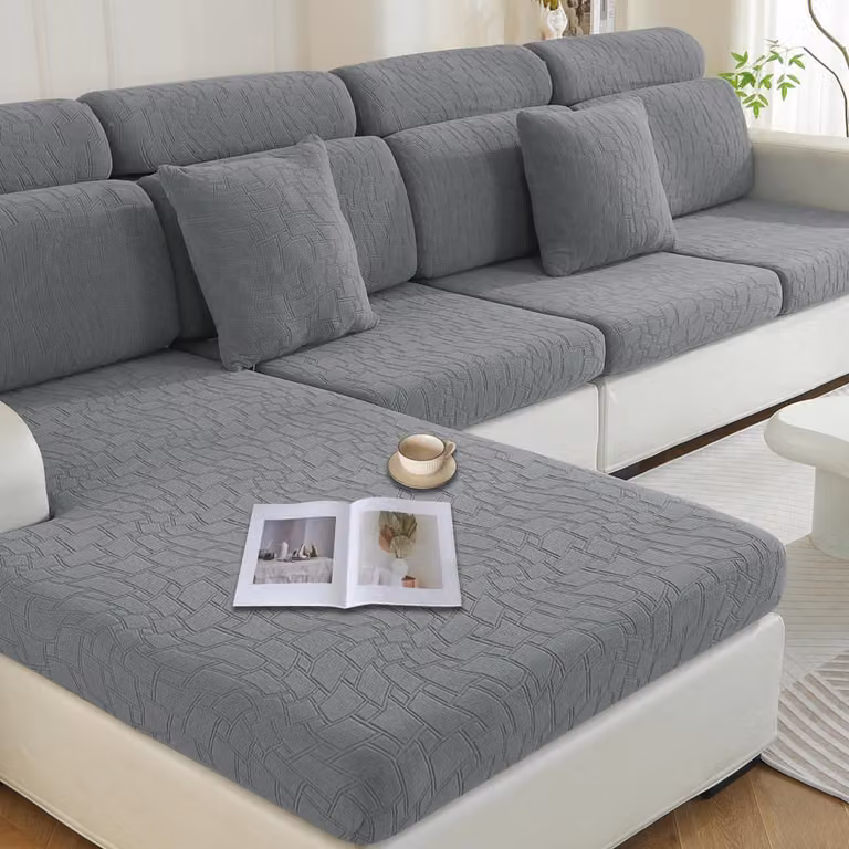 Copertura elasticizzata per cuscini del divano, forma a L, per 1 posto * 2 + chaise longue, colore grigio chiaro