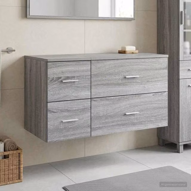 Set di mobili per il bagno moderno vidaXL composto da mobile lavabo e pensile in MDF grigio opaco