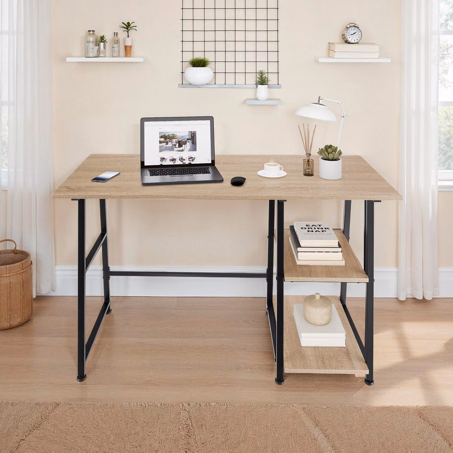 Scrivania Paisley TecTake in stile industriale con finitura rovere e struttura nera, L: 120 cm, P: 50 cm, H: 73,5 cm – 2