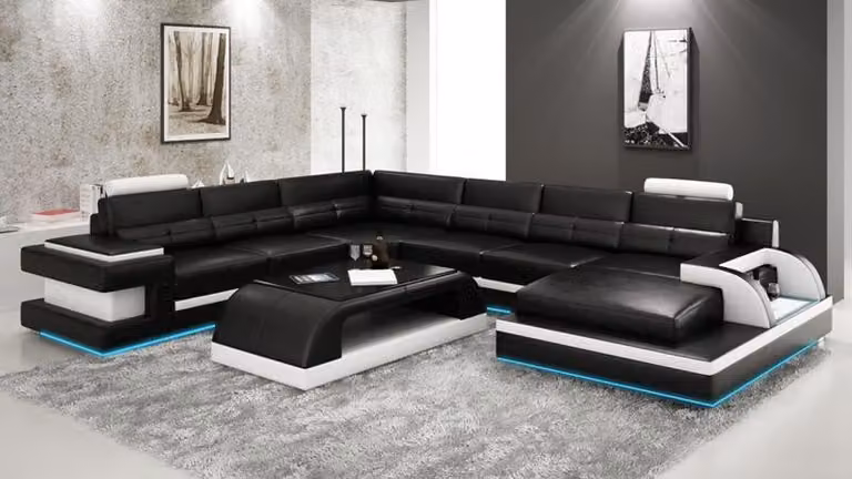 Moderne Ecksofa Couch Polster Eckgarnitur Wohnlandschaft Sofa Eck Garnitur + USB