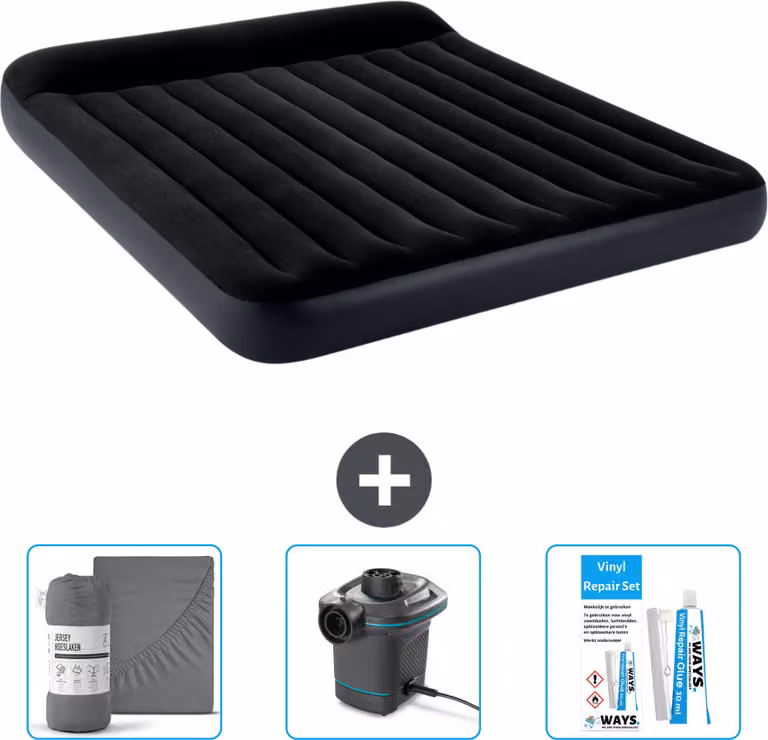 Letto gonfiabile Intex - 2 persone - 183 x 203 x 25 cm - Blu scuro - Include lenzuola - Pompa e kit di riparazione