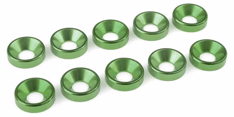 Rondella in alluminio G-Force per viti a testa bombata M5, diametro esterno (AD) 12 mm, colore verde, confezione da 10 pezzi / GF-0405-051