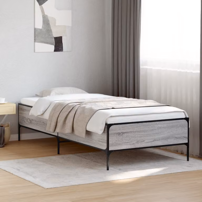vidaXL Giroletto Moderno Grigio Sonoma in Legno Multistrato e Metallo, L/P: 90 x 200 cm