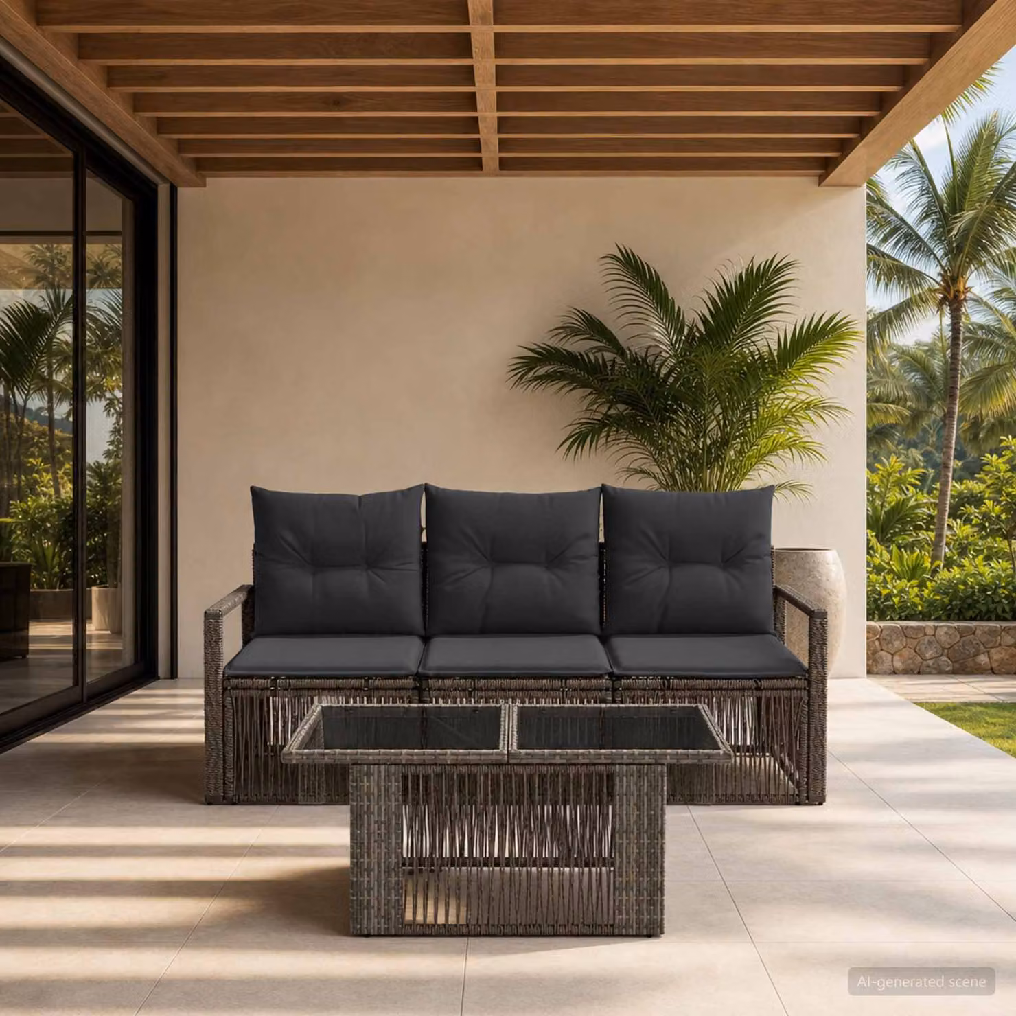 Set Divano da Giardino vidaXL 4 Pezzi in Polyrattan Grigio e Antracite con Cuscini e Tavolino