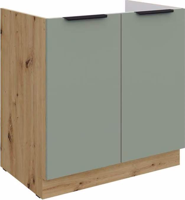 Mobile lavabo LUNARA - larghezza 80 cm, verde / rovere artigianale