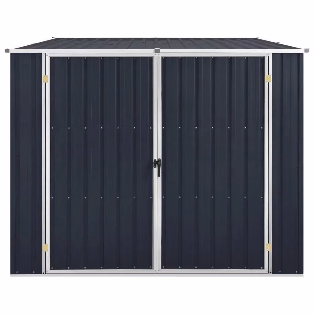 Casetta da giardino in acciaio zincato antracite con tetto a spiovente e doppia porta, L 195 cm x P 198 cm x H 159 cm – 2