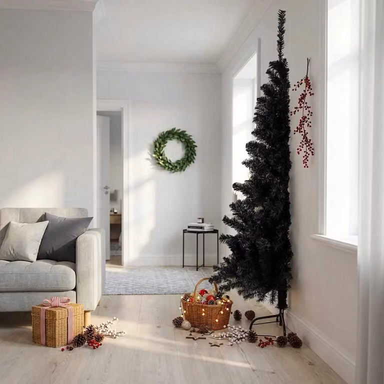 Maison Exclusive - Albero di Natale artificiale a metà, con supporto, colore nero, 210 cm, in PVC