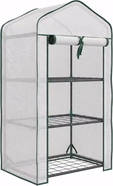 Mini Serra da Giardino Outsunny con 3 Ripiani e Copertura in PE, Bianco, L/P/H: 59 x 39 x 127 cm – 1