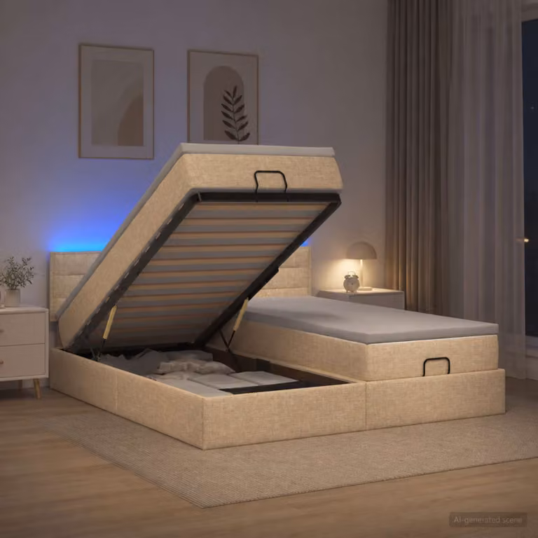 vidaXL Letto Ottomano con Materasso e LED Crema 160 x 200 cm Tessuto