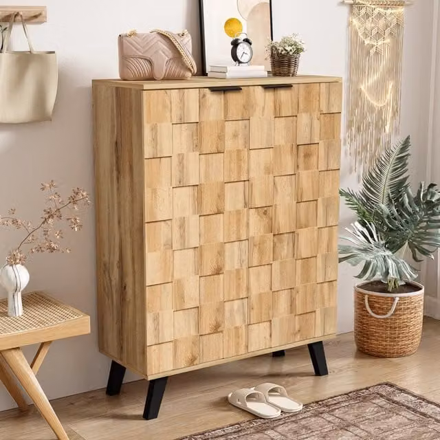 Scarpiera moderna in legno color marrone con 5 vani, 4 ripiani regolabili e cerniere ammortizzate, L: 80.5 cm, P: 35 cm, H: 109.5 cm