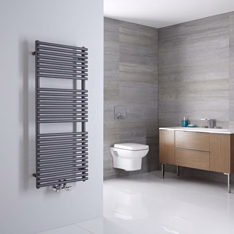 Scaldasalviette Termoarredo Bagno con Attacco Centrale - Design Tubolare Antracite - 280W - 1215 x 500mm - Magera
