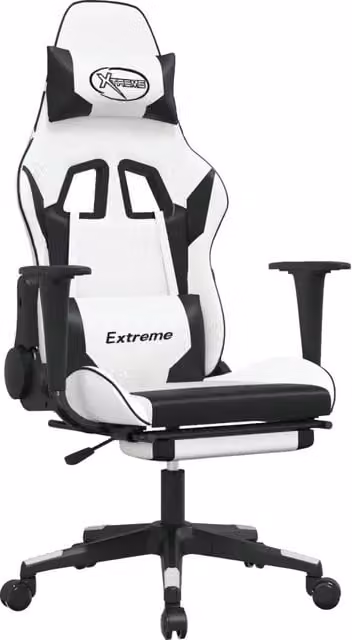 Sedia da Gaming Sportiva con Poggiapiedi e Poggiatesta, Bianco e Nero in Similpelle – 1