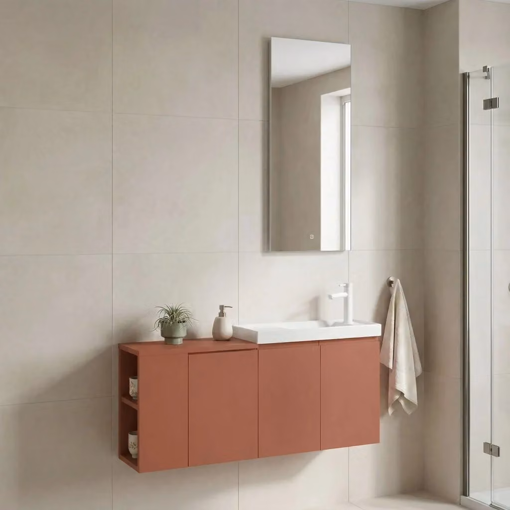 Set mobile lavabo con specchio Ferla 110 HANAH HOME, colore marrone opaco, L: 110 cm, P: 45 cm, H: 22 cm – 2
