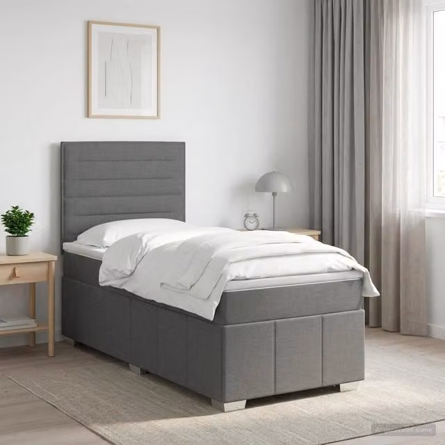 Letto box spring con materasso vidaXL in tessuto grigio e bianco L/P: 200 x 80 cm