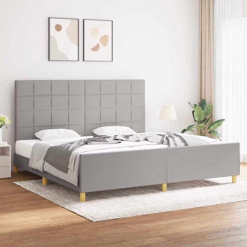 Giroletto senza materasso vidaXL in legno di larice e tessuto, Grigio Chiaro, L/P/H: 200 x 200 x 30 cm