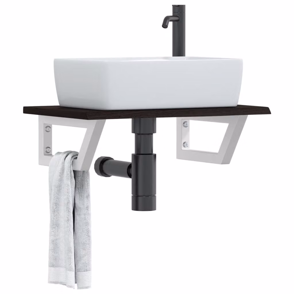vidaXL Ripiano a Parete per Lavabo Moderno in Rovere e Metallo, Bianco e Marrone