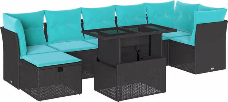 set di divani da giardino 8 pezzi con cuscini, polyrattan nero