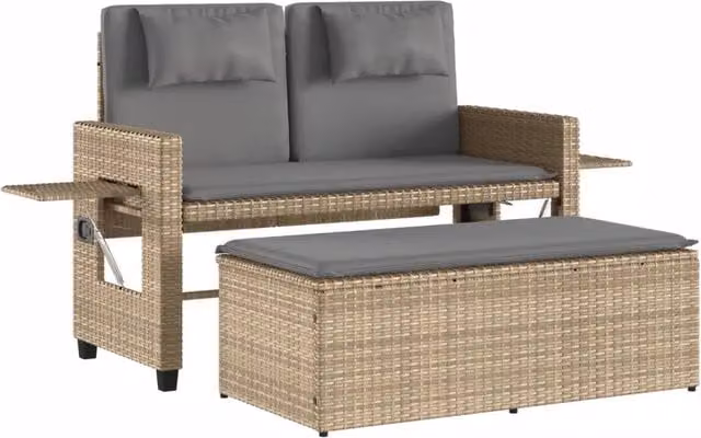 Panchina da Giardino Reclinabile in Polyrattan e Metallo con Cuscini Beige e Grigio, Design Moderno – 1