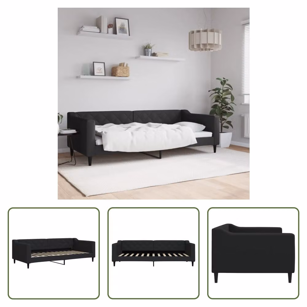 The Living Store Letto da giorno nero 90x200 cm tessuto