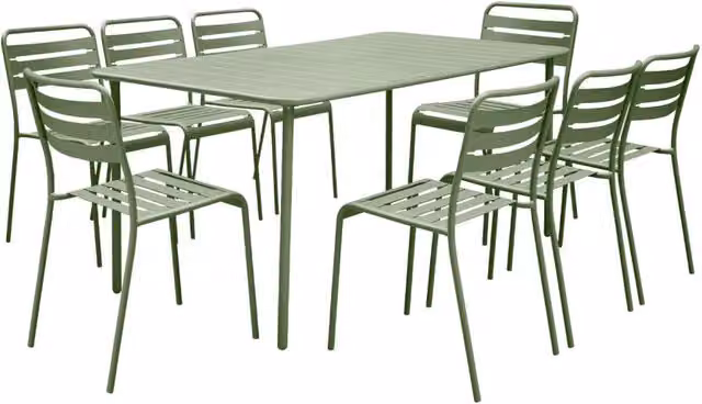 Set tavolo da giardino in acciaio con 8 sedie, 160cm, verde