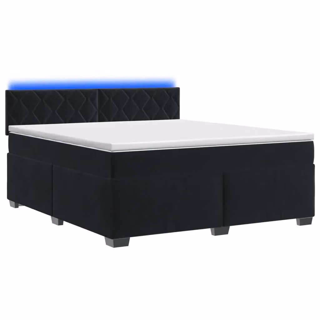 Letto con Box Spring e Materasso vidaXL in Velluto Nero con Illuminazione LED e Porte USB L/P: 180 x 200 cm – 2