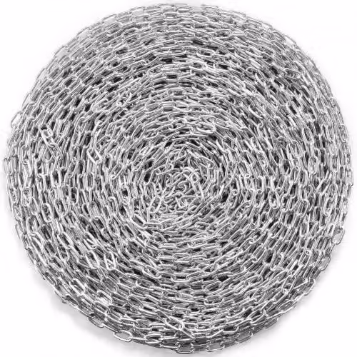 Catena a maglie in acciaio al carbonio zincato VEVOR colore argento, Spessore: 5,1 mm, Lunghezza: 76,2 m, con due connettori rapidi per traino e movimentazione