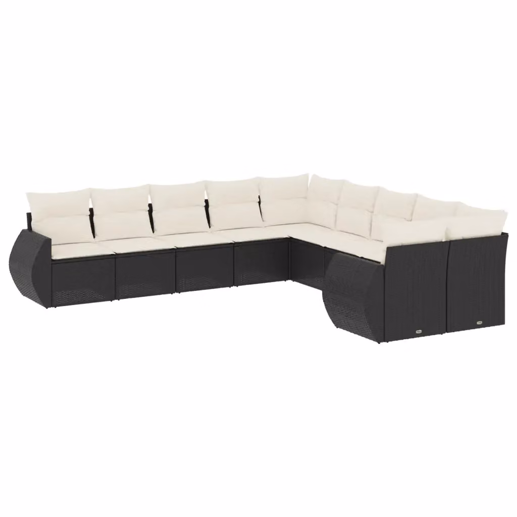 Set di divani da giardino moderno vidaXL composto da 10 pezzi con cuscini bianchi e struttura in metallo nero e rattan – 2