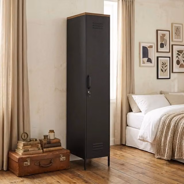 Armadio metallico 35x46x183 cm con ripiani regolabili in metallo nero
