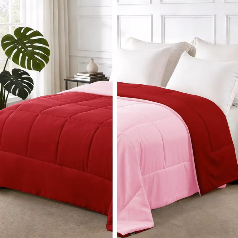 Solidchoice - Piumino matrimoniale reversibile in microfibra, rosso/rosa, 220x230 cm